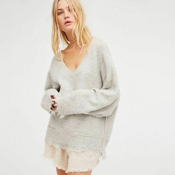 Free People Sweaters - FREE PEOPLE Irresistible Wool Frayed Sweater Grey Size M